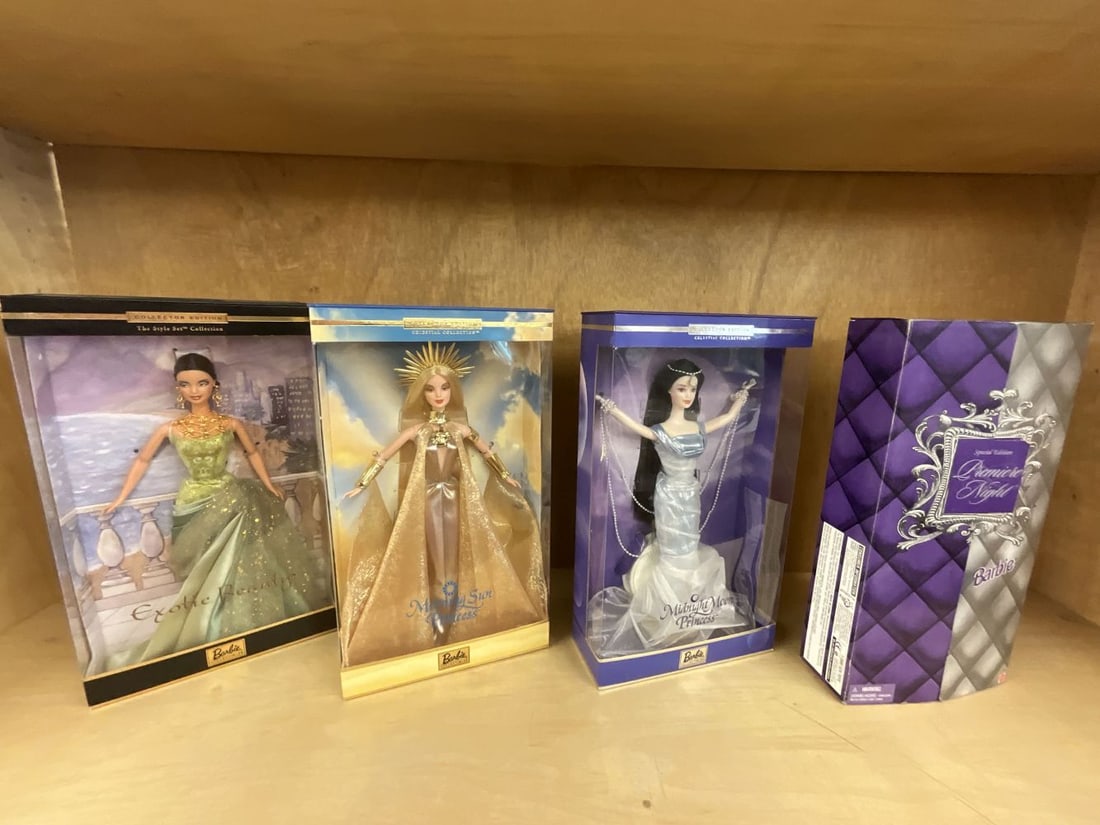 Lot of Four Barbies: Midnight Moon, Premier Night, Exotic Beauty, and Morning sun Princess Barbie