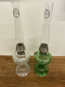 Aladdin Washington Drape Green Model B and Clear Model A Oil Lamps