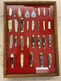 Collection of 27 Knives in Oak Display