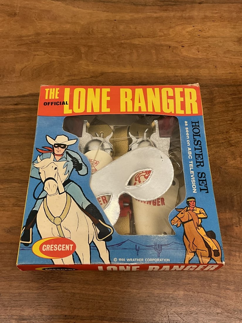 1966 Cresent "The Lone Ranger Holster Set" with Cap Guns Original NOS Condition!: Guns marked "Frontier Ace", made in England. Box and items in excellent found condition