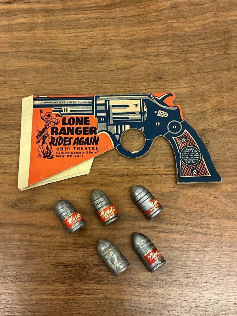 Vintage Lone Ranger Advertising Lot: 5 Merita Bread pencil sharpeners, "silver" bullets, Ohio Theatre advertising