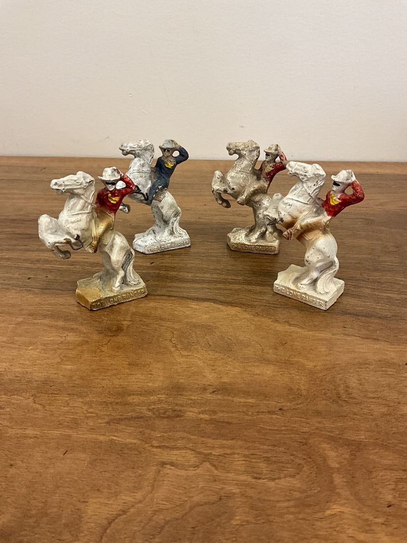 Lot of 4 1938 Vintage Lone Ranger chalkware toothbrush holders: Approx. 4"tall. One missing hook for toothbrush
