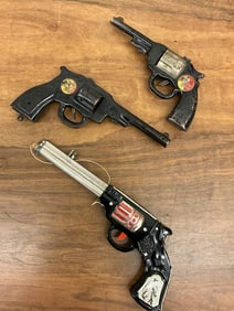 Lot of 3 Vintage Lone Ranger Tin Toy Pistols