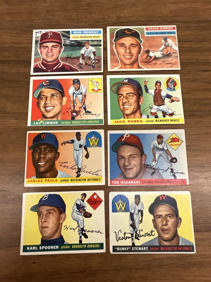 1955 Lot of 8 Topps cards: #7, 19, 23, 46, 54, 90, 97, 136