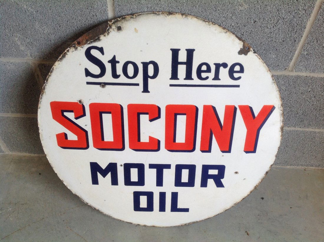Porcelain Double Sided Socony Motor Oil Sign (1 of 3)