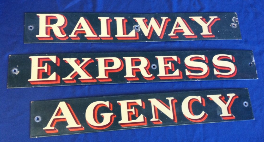 Porcelain 3 Piece Railway Express Agency Sign (1 of 5)