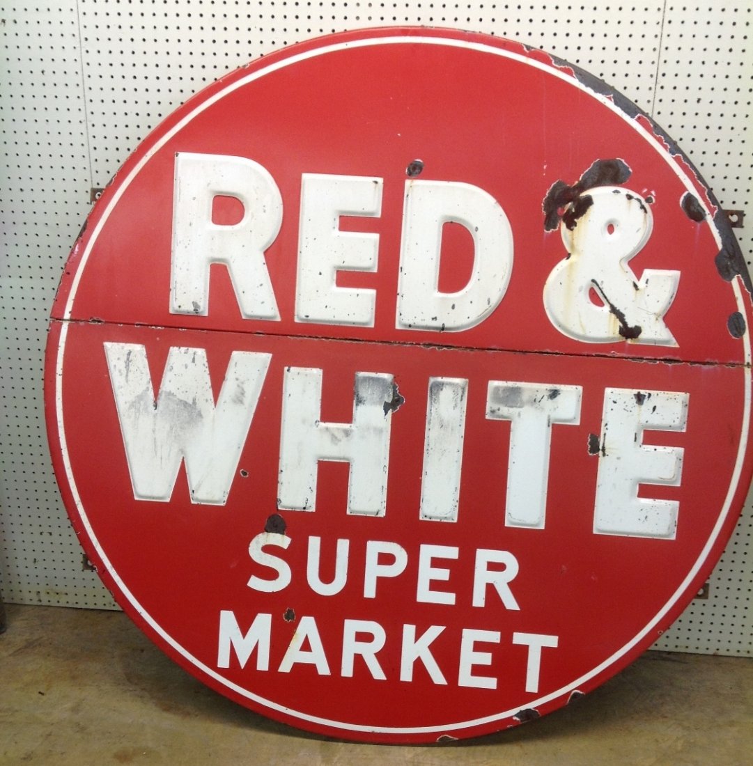 1940’s/50’s Porcelain Red & White Super Market Sign (1 of 5)