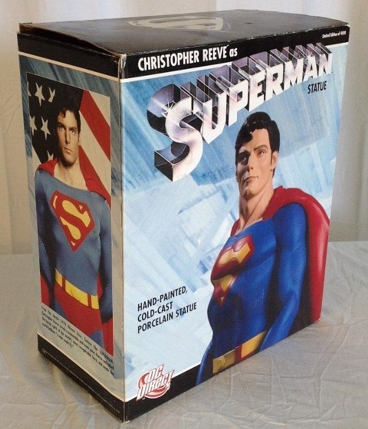 Christopher Reeve as Superman Statue by DC Direct: Christopher Reeve as Superman Hand Painted Cold-Cast Porcelain Statue by DC Direct. Numbered 1015/4000. Item Comes with Original Box.
