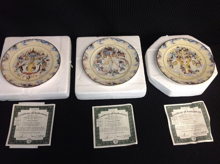 Set of 3 PLATES - BRADFORD EXCHANGE OLEG YADIMIROVICH: Set of 3 PLATES - BRADFORD EXCHANGE OLEG YADIMIROVICH - Songs of Angels Stringtime Duets Heavenly Heralds Divine Chorus In Original Boxes w/COA