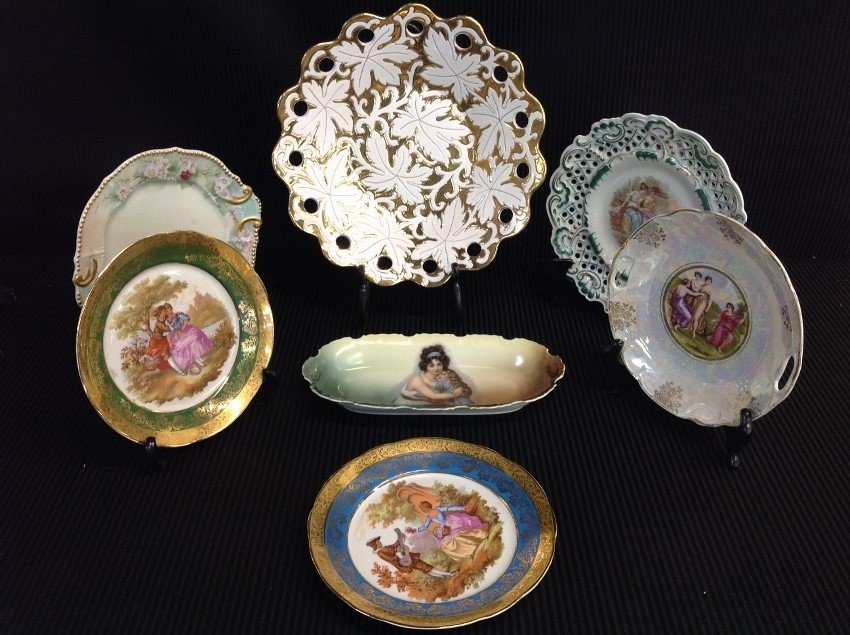 Lot of 7 Misc: Lot of 7 Misc Large Centerpiece 2 Limoges Plates 1 Imperial 1 Bavaria 1 Elite France 1 Bavarian Bowl