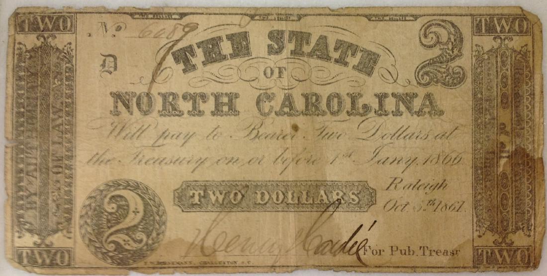 1861 State of North Carolina Note: Two Dollar Bill No-6089