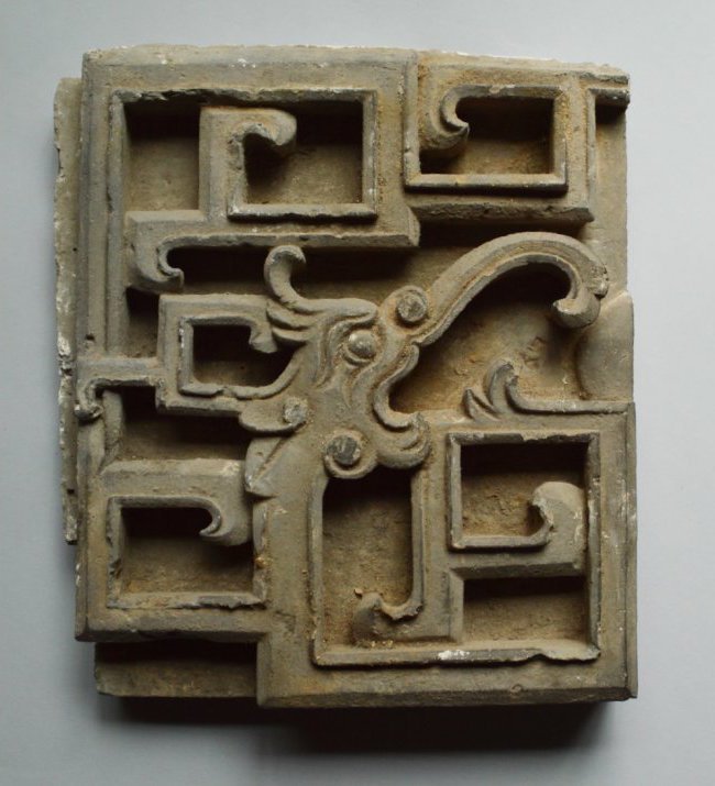 Ming Dynasty Architectural Dragon Head Frieze Motif: A central piece to the frieze decoration on a traditional courtyard house, 13 x 14 inches.