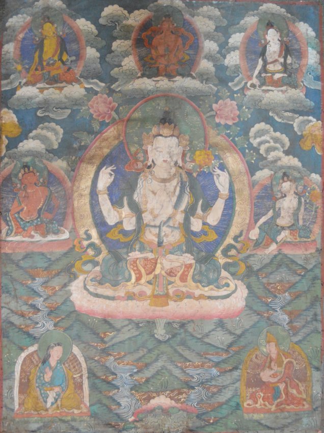 Tibetan Tangka, CHATURBHUJA AVALOKITESHVARA (1 of 6)