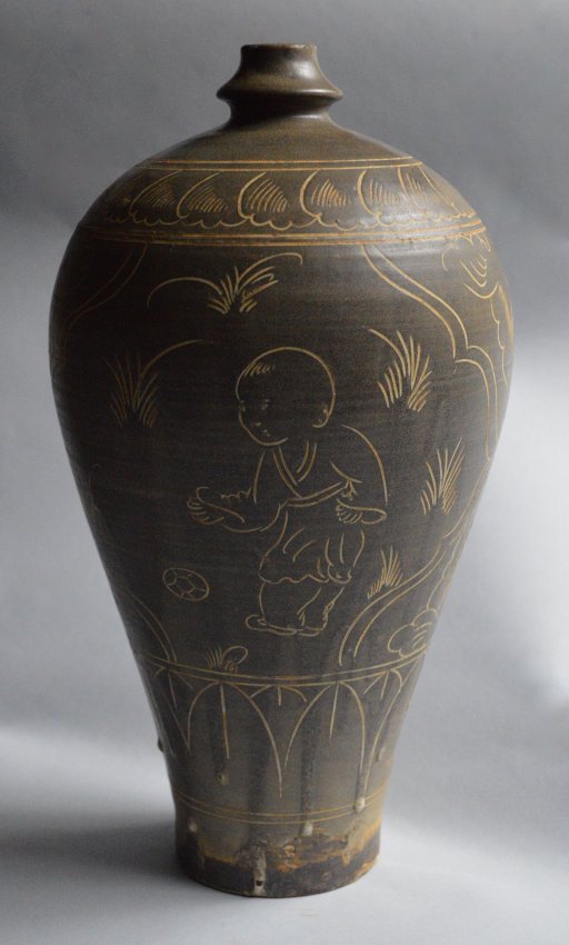 Song Qing Dynasty Brown Glazed 2 Boys Mei Ping (1 of 4)