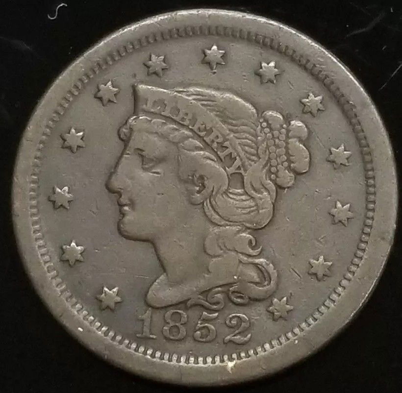 1852 US Braided Hair Large Cent Penny **XF** (1 of 2)