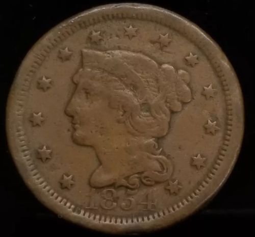 1854 US Braided Hair Large Cent Penny (1 of 2)