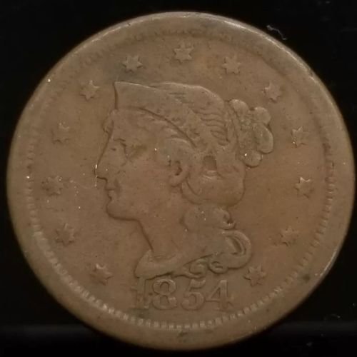 1854 US Braided Hair Large Cent Penny (1 of 2)