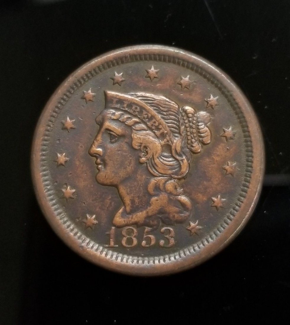 1853 Braided Hair Large Cent Penny **AU** (1 of 2)