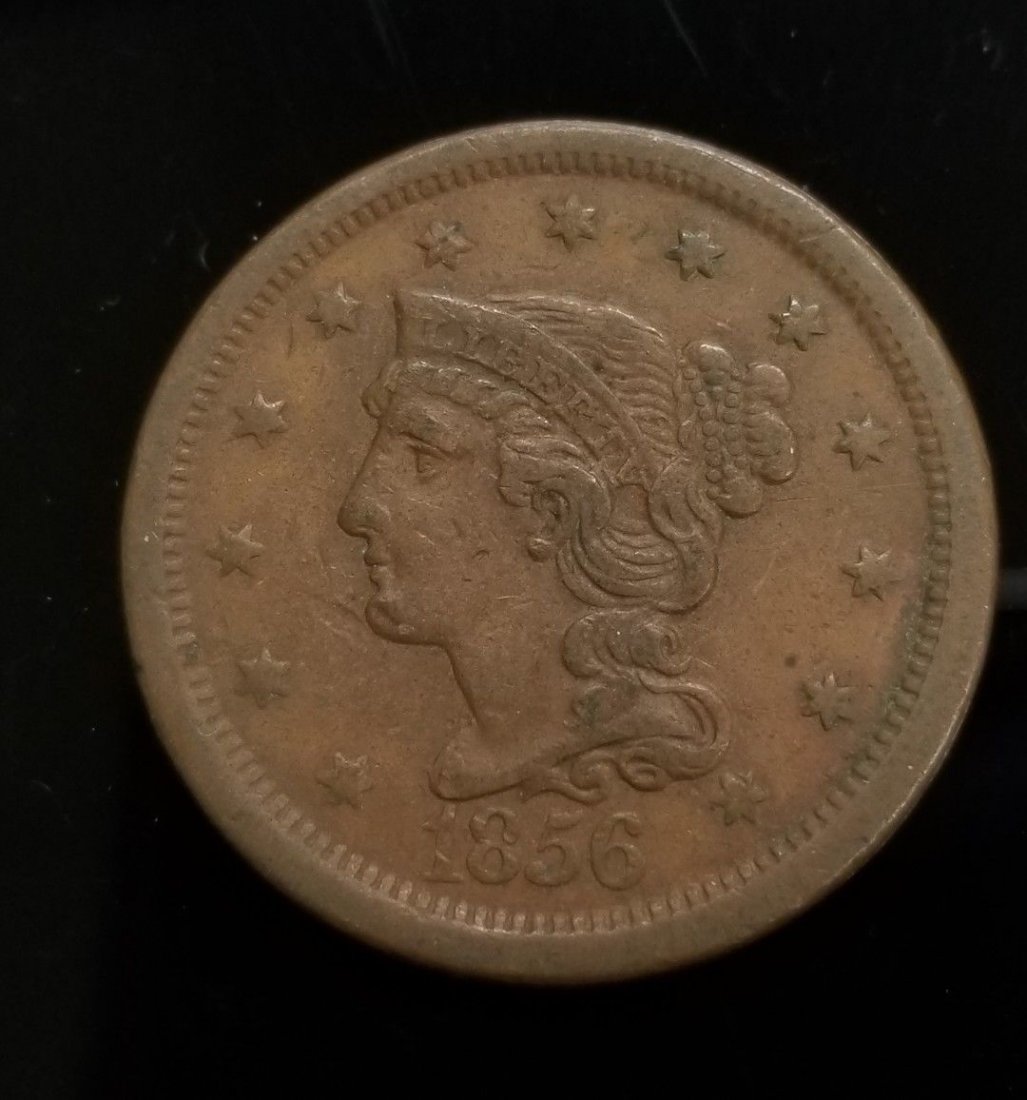1856 Braided Hair Large Cent Penny SLANTED 5 **VF** (1 of 2)