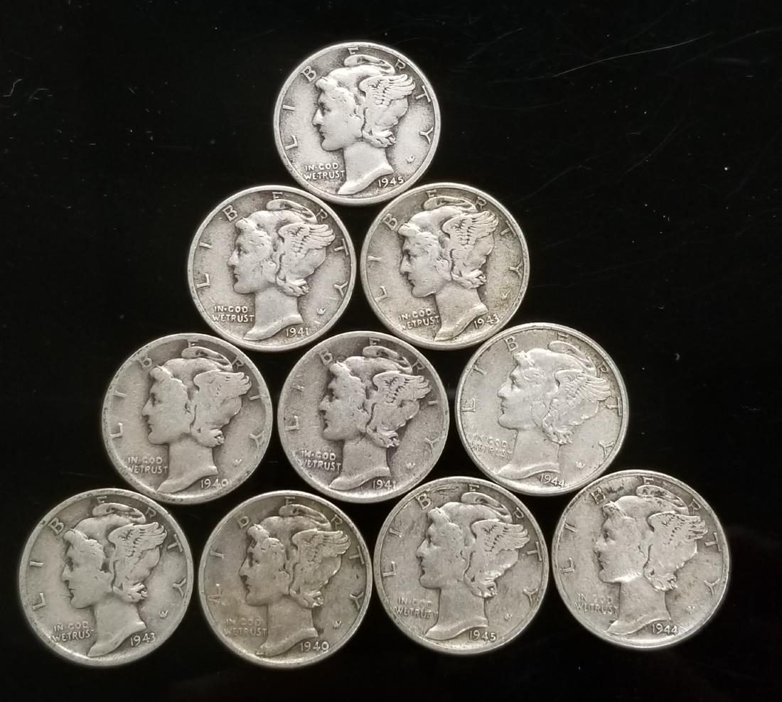 1940's Mercury Dimes Lot of 10 - US Coins (1 of 2)