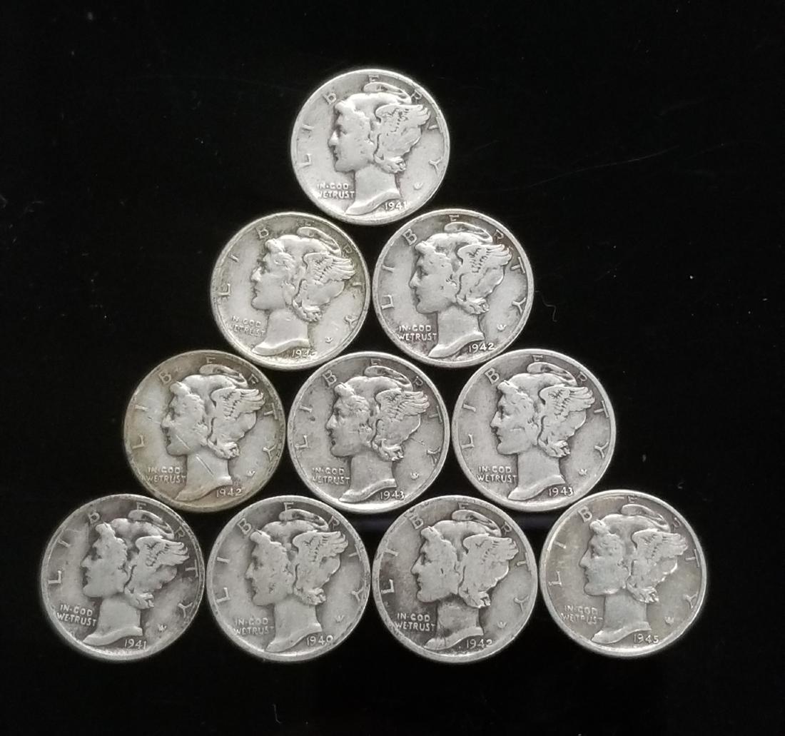 1940's Mercury Dimes Lot of 10 - US Coins (1 of 2)