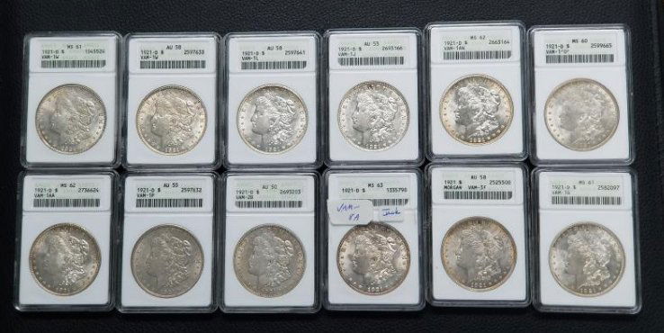 Lot of 12 1921 Morgan Silver Dollar Variations (1 of 9)