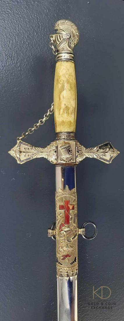 Antique Clauberg Solingen Masonic Knights Templar Sword: Listed is an antique Masonic sword with bone handle, and inticate engravings. Its stamped Clauberg Solingen and Schuyler Hartly & New York Year 19th Century Year 19th Century