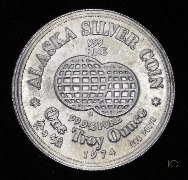 1 ozt "Alaska Silver Coin" 1974 .999 Fine Silver Round (1 of 2)