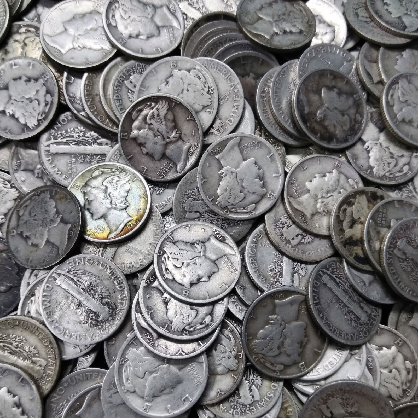 $21.6 FV Mercury Dimes .10c 90% Silver Pre-1965 Coinage (1 of 2)