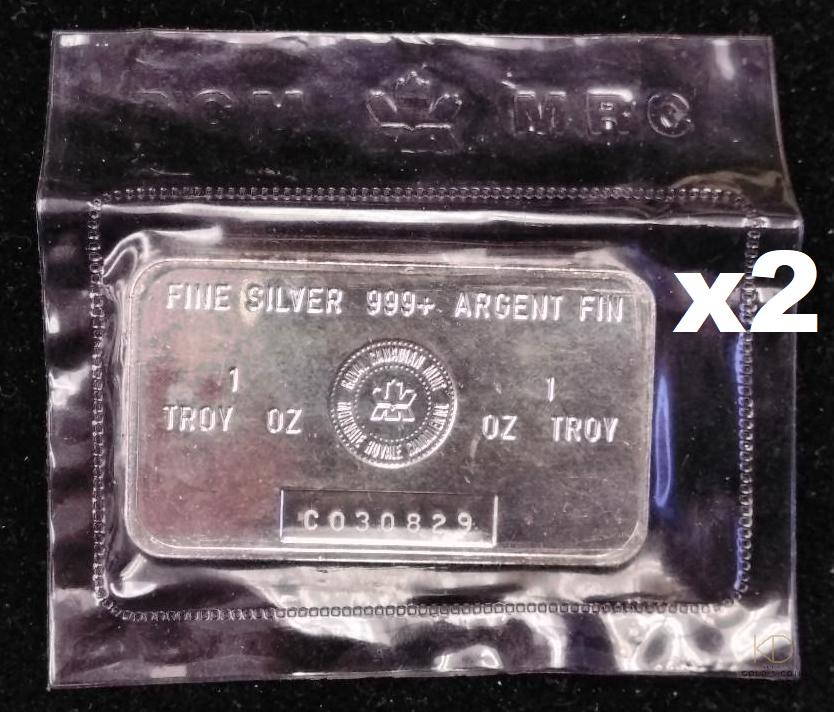 Two 1 ozt Royal Canadian Mint 999 Silver Bar (Random) (1 of 2)
