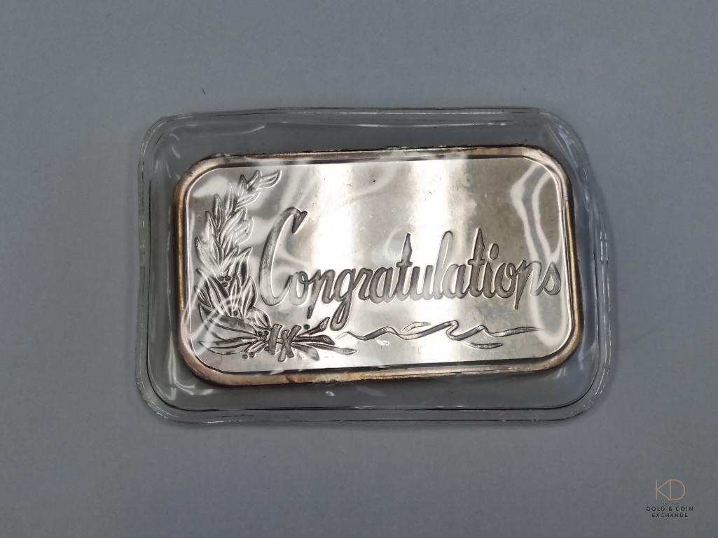 1 ozt "Congratulations" .999 Fine Silver Bar (1 of 2)