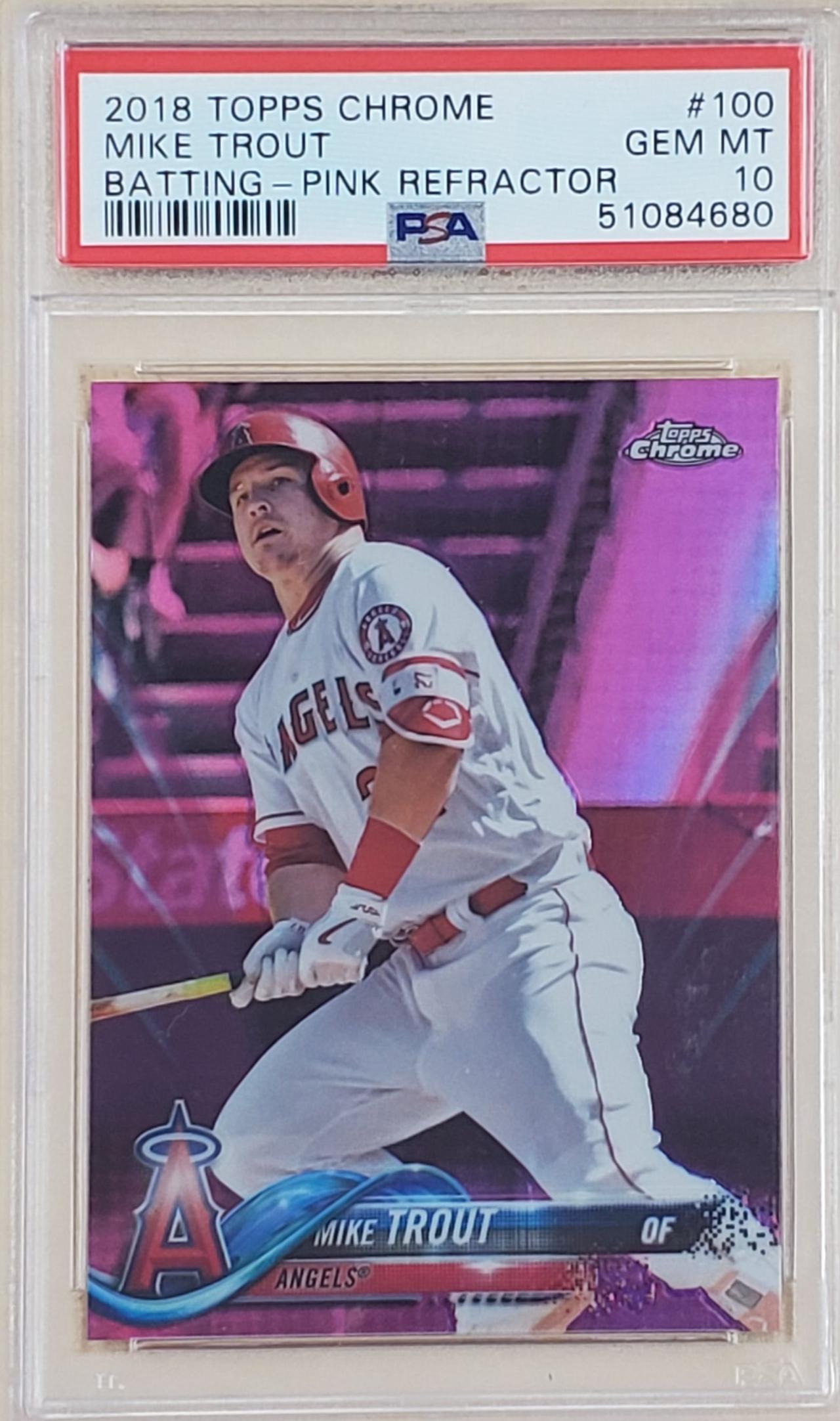 2018 Topps Chrome #100 Pink Refractor Mike Trout PSA10 (1 of 2)