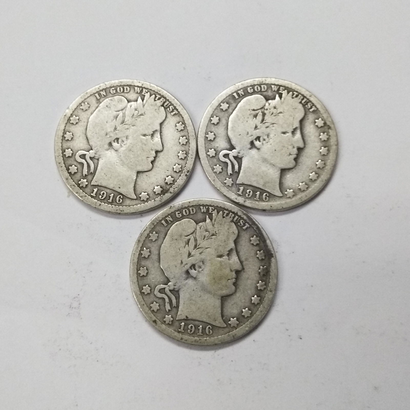 3 VG Condition Barber Quarters 25c 1916 & 1916-D (1 of 2)