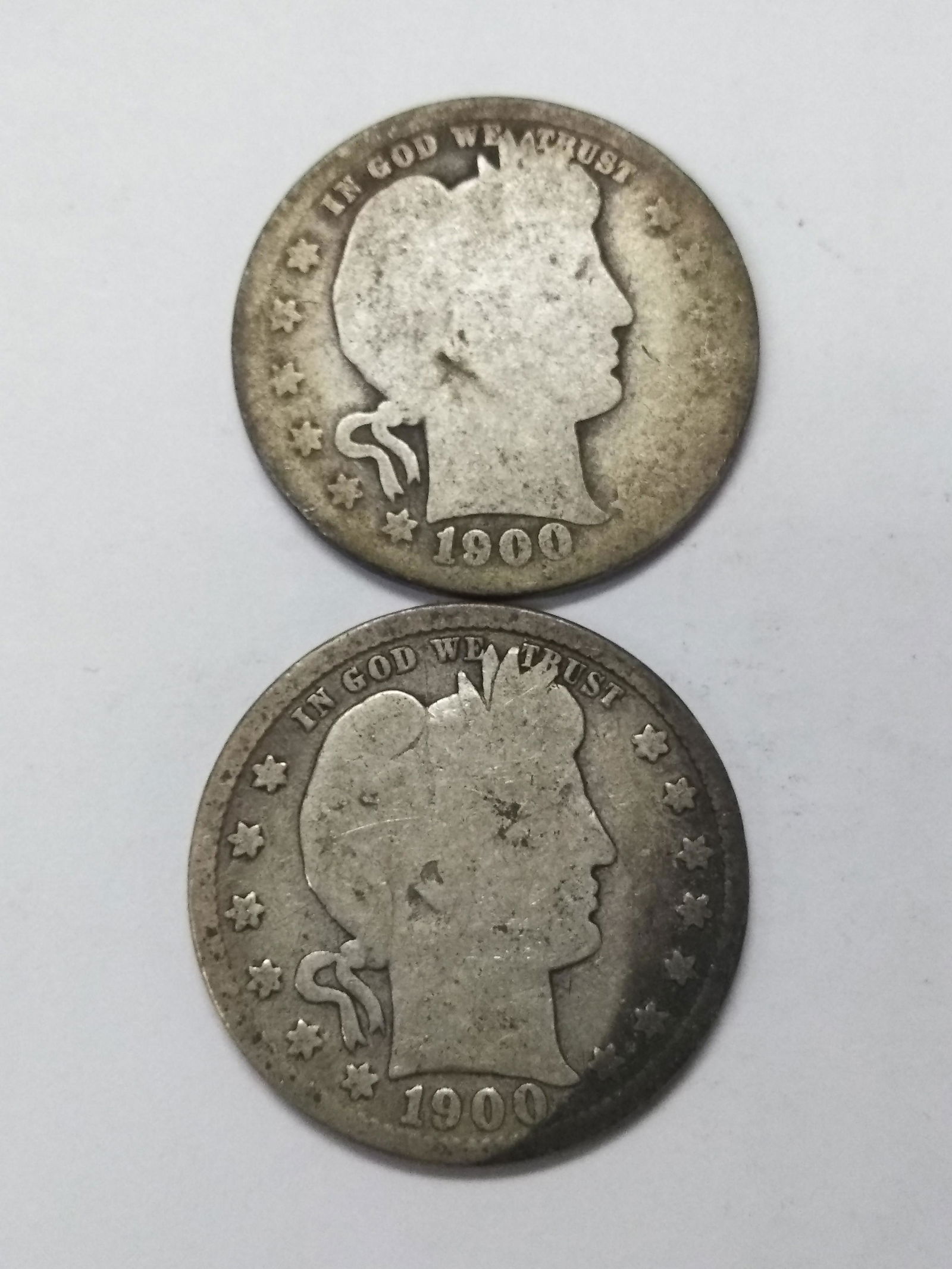 (2) 1900-S Barber Quarters 25c AG Condition (1 of 2)
