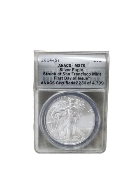 2014-S $1 Silver Eagle - ANACS MS70 First Day (1 of 2)