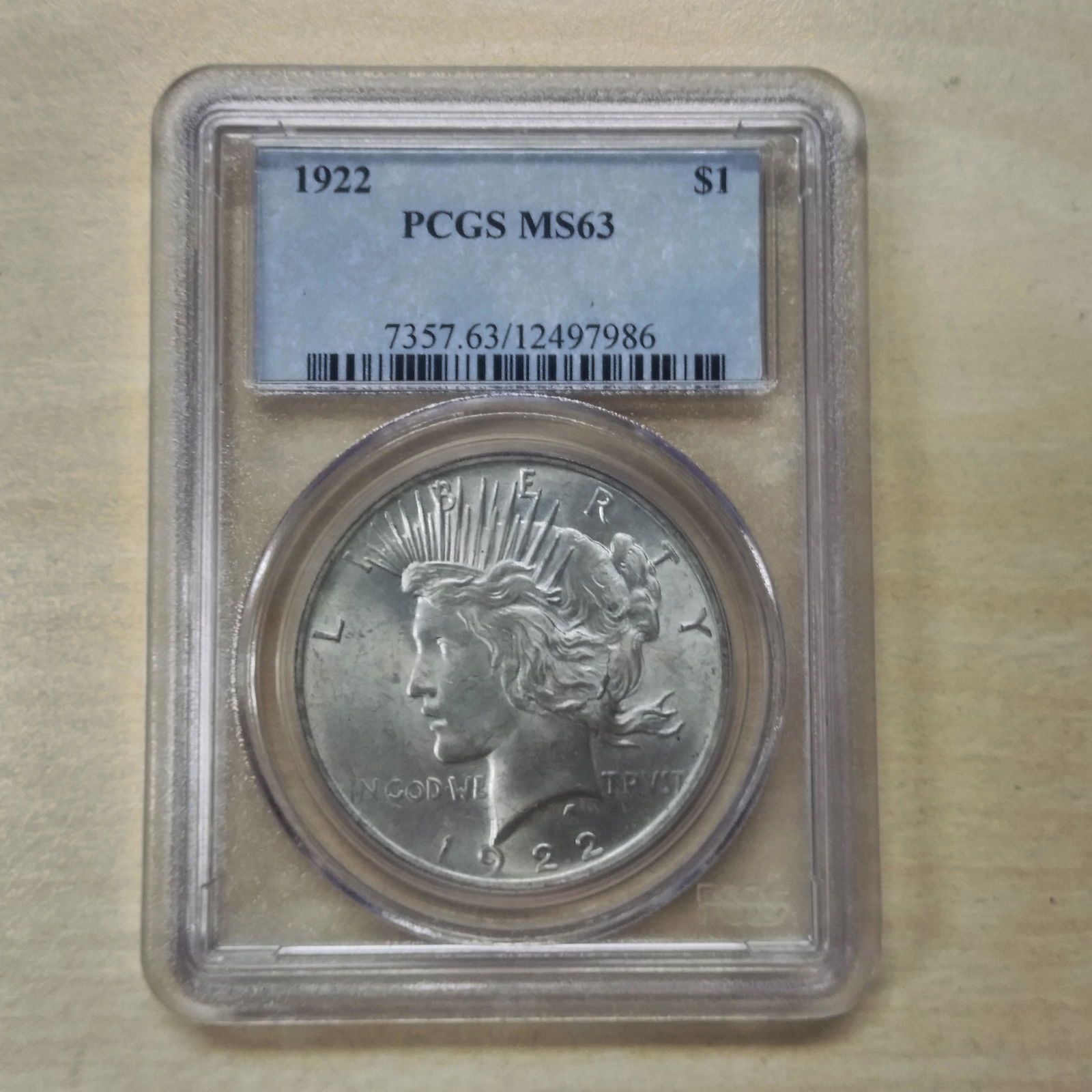 1922 $1 Peace Dollar - PCGS MS-63 (1 of 2)