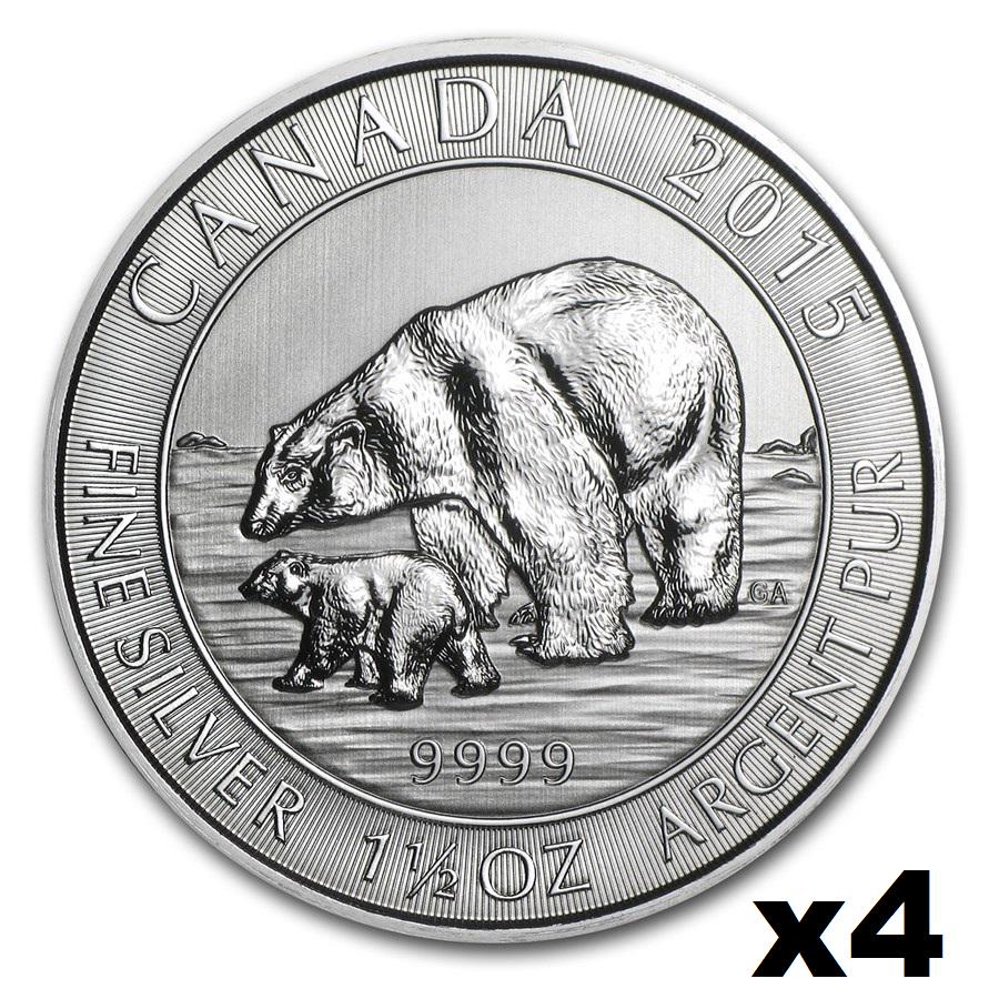 Four 2015 1.5 oz $8 Silver Canada Polar Bear & Cub BU (1 of 2)