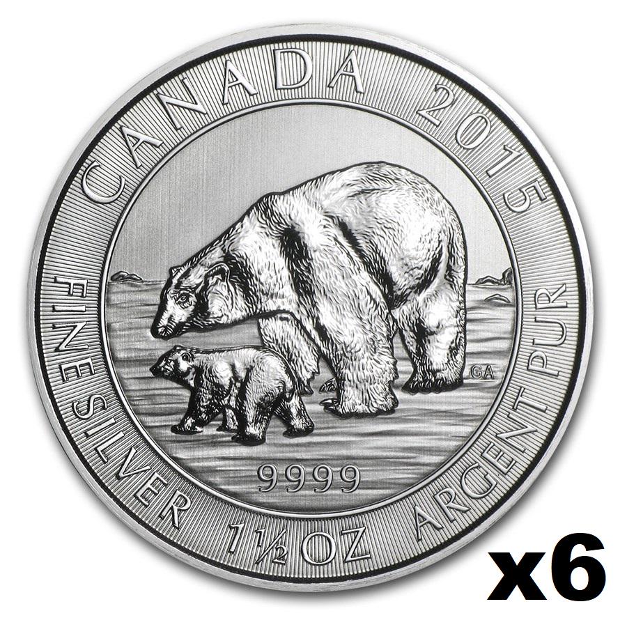 Six 2015 1.5 oz $8 Silver Canada Polar Bear & Cub BU (1 of 2)