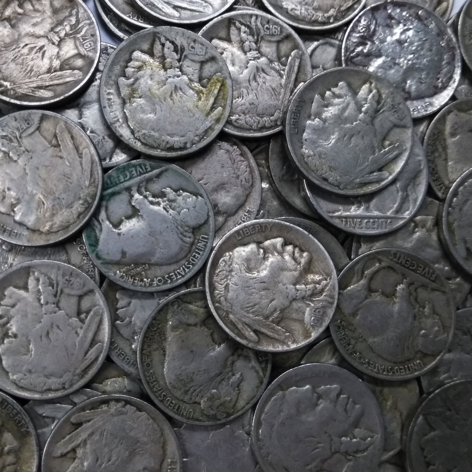 72 Plain Buffalo Nickels Various Years $3.60 FV (1 of 2)