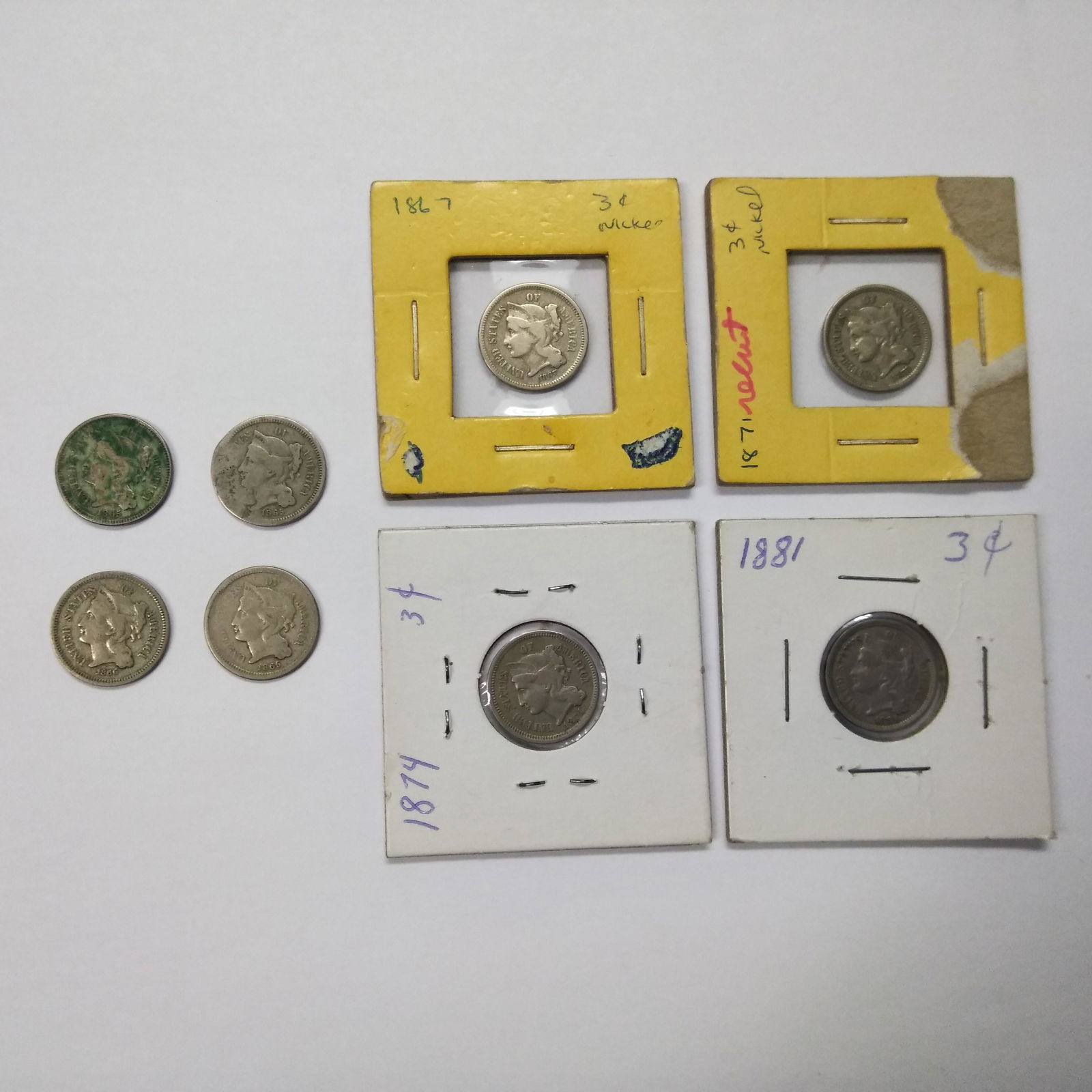 Eight 3 Cent Nickels 1865-1881 (1 of 2)