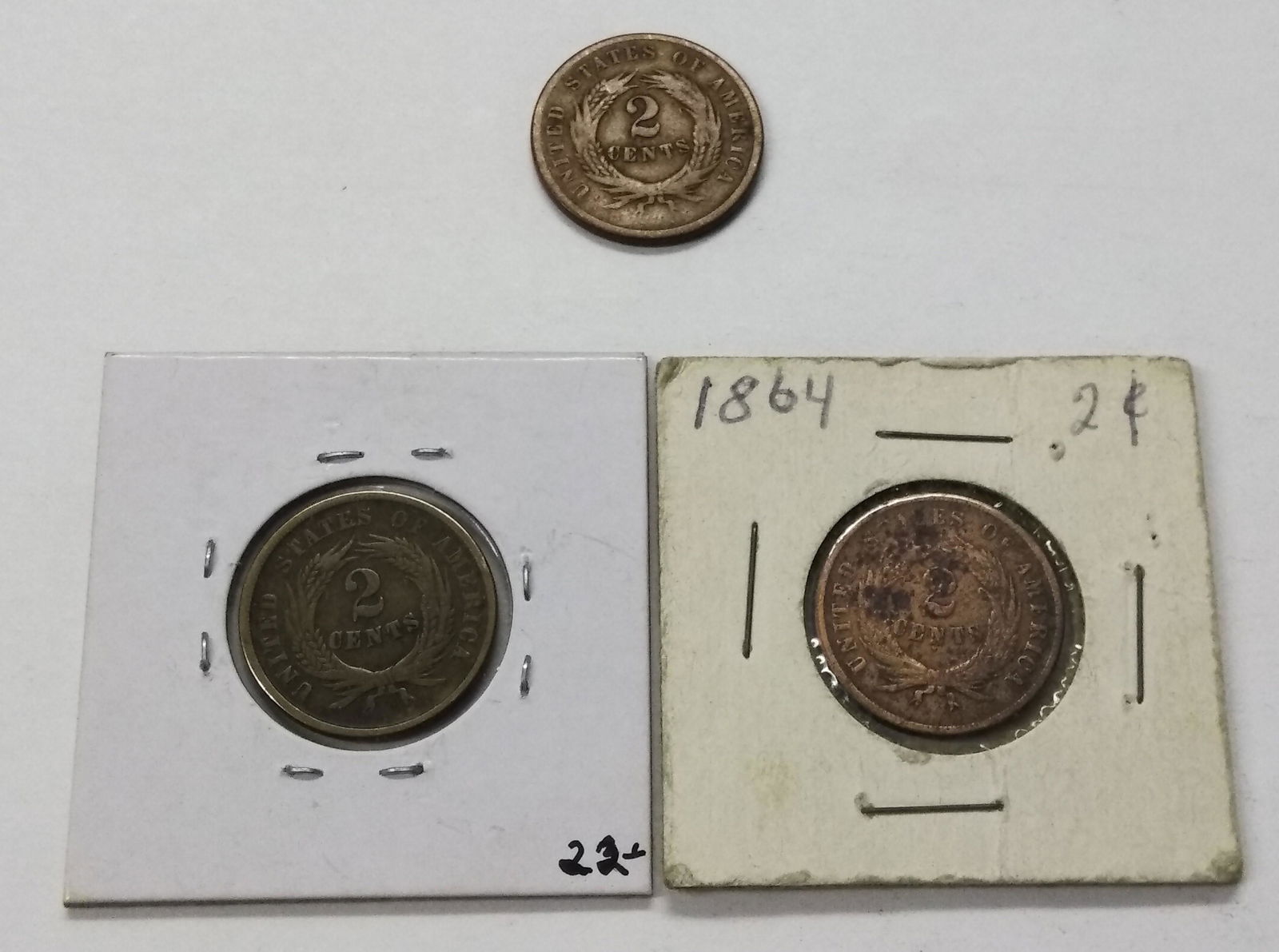 Three 2c Cent Nickels 1864 & 1865 (1 of 5)
