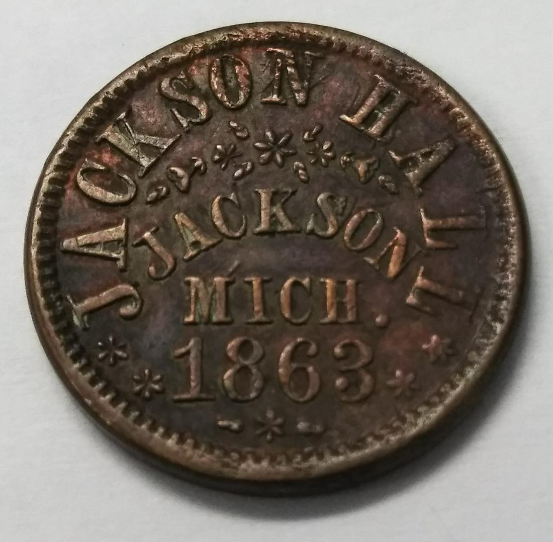1863 Jackson Hall Groceries Michigan Civil War Token (1 of 2)