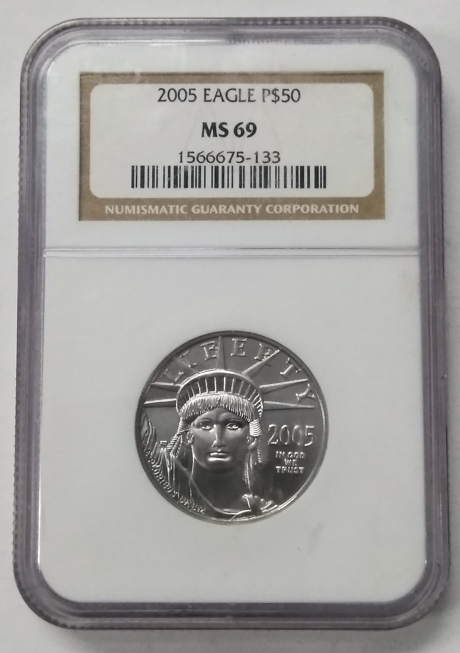 2005 NGC MS69 Platinum Eagle $50 Statue Liberty 1/2 oz (1 of 2)