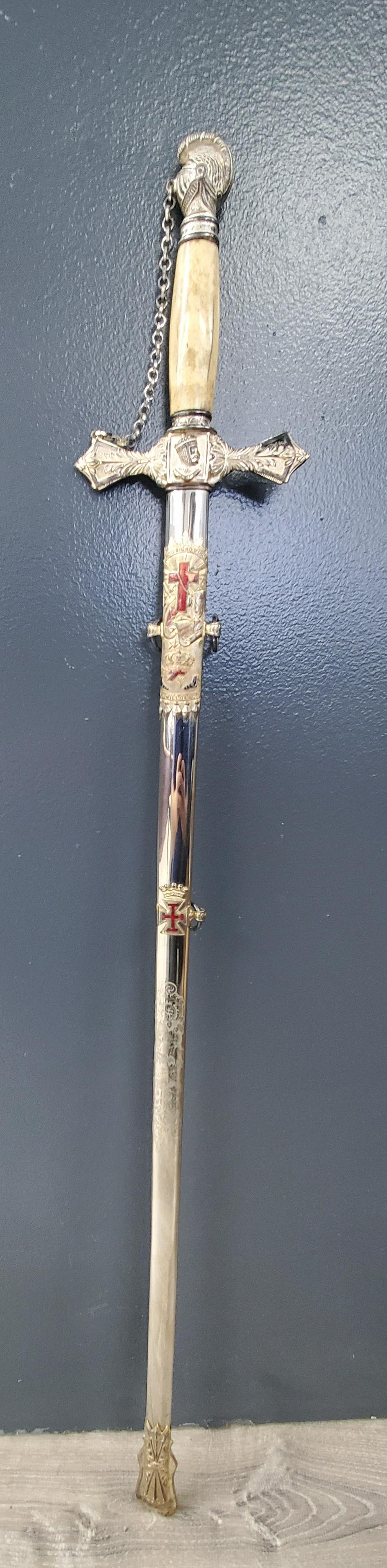 Antique Clauberg Solingen Masonic Knights Templar Sword: Listed is an antique Masonic sword with bone handle, and inticate engravings. It's stamped Clauberg Solingen and Schuyler Hartly & New York