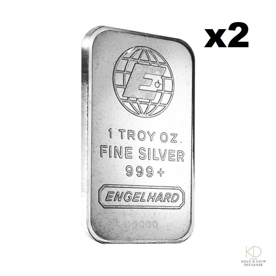 Two 1 ozt Engelhard 999 Silver Bar (Random) E-Globe (1 of 2)
