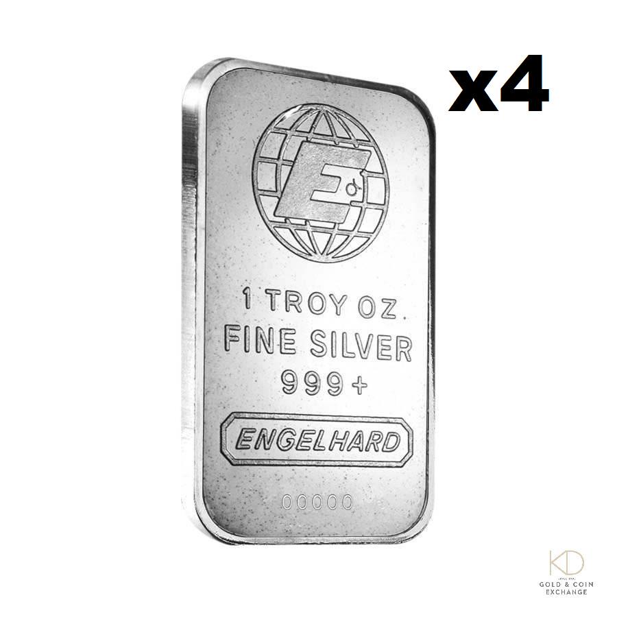 Four 1 ozt Engelhard 999 Silver Bar (Random) E-Globe (1 of 2)