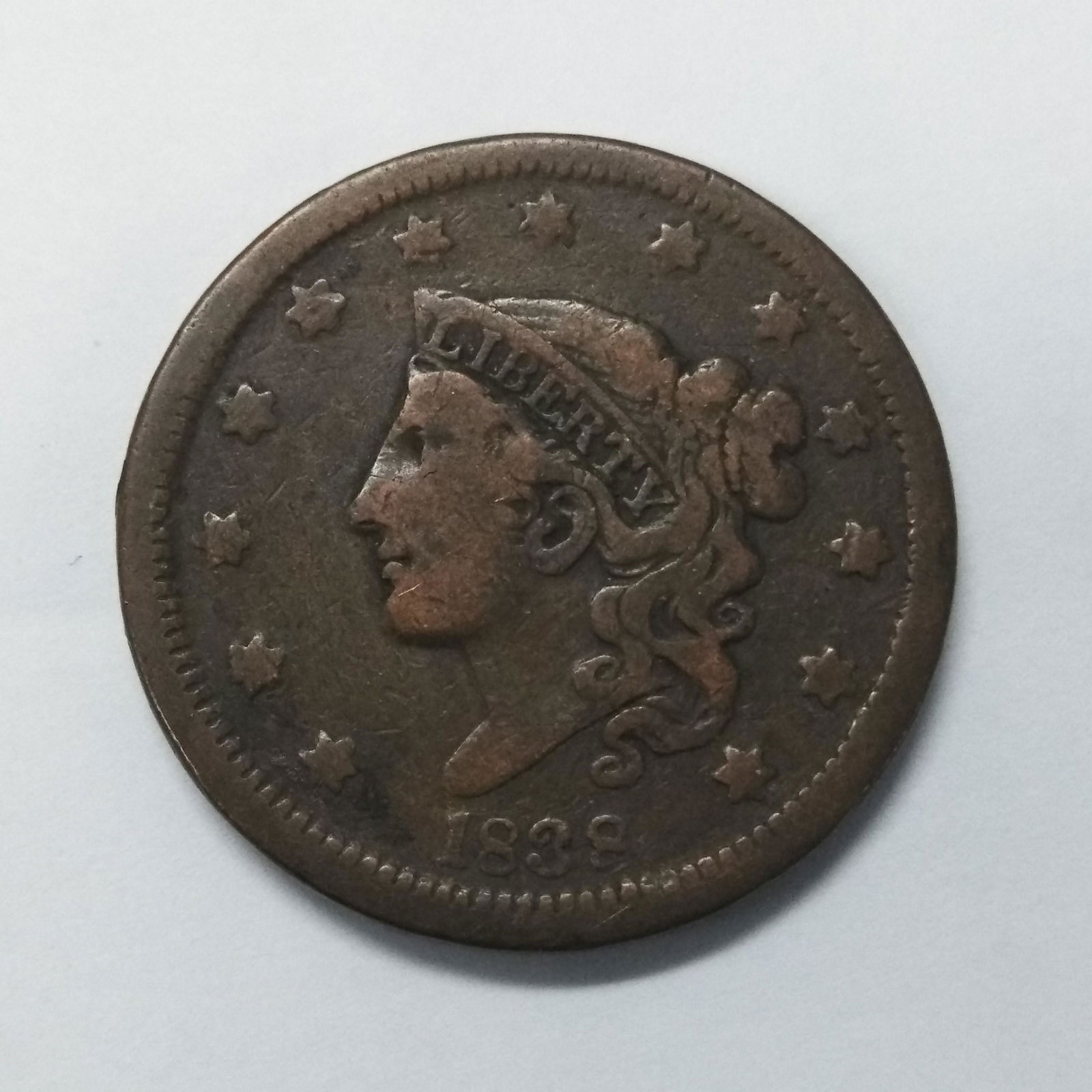 1838 Coronet Liberty Head Large Cent, VF Condition (1 of 2)