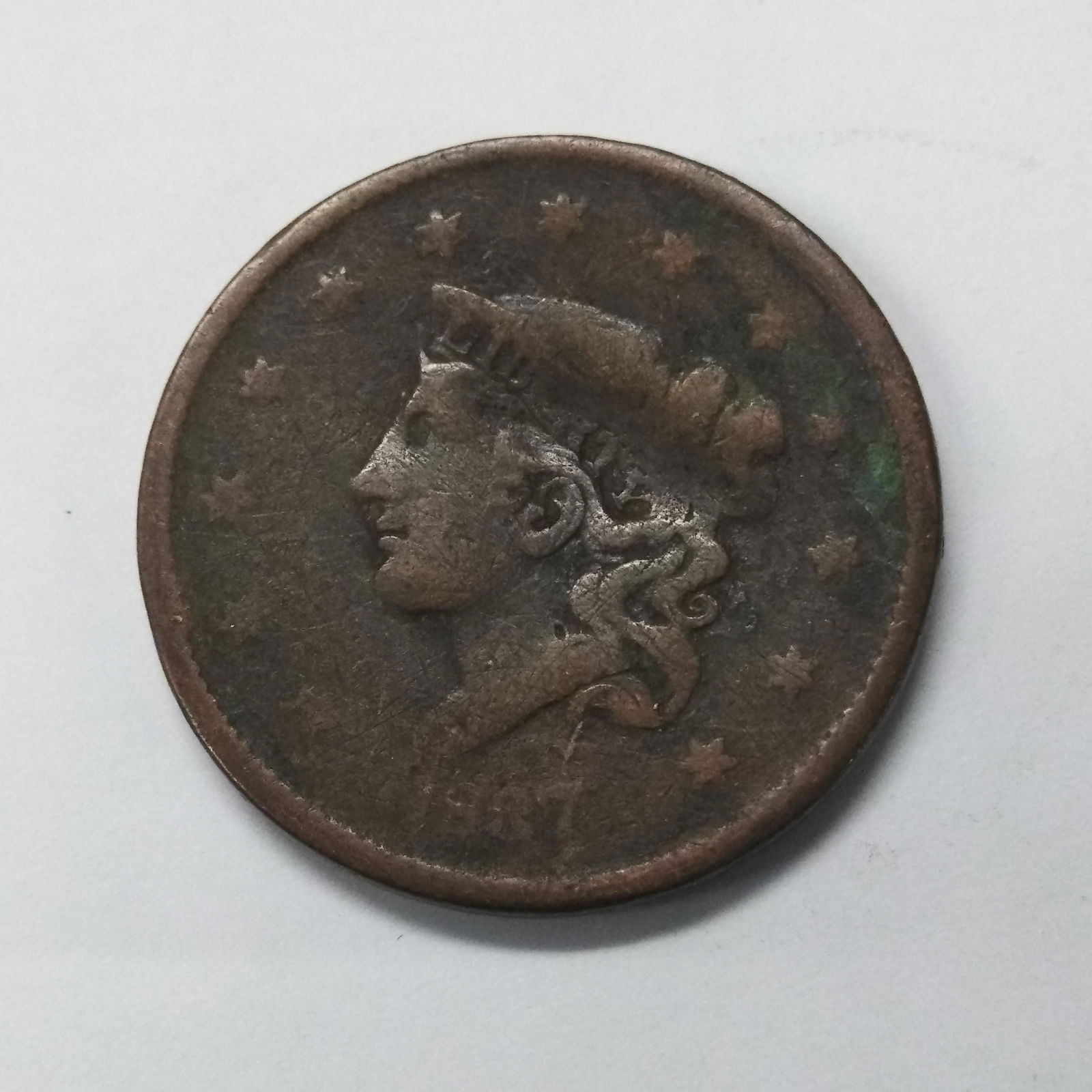 1837 Coronet Liberty Head Large Cent, F Condition (1 of 2)