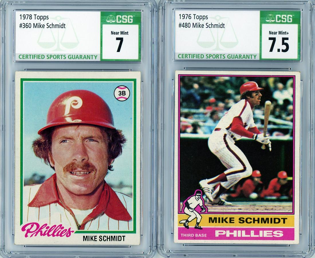 2 MIKE SCHMIDT TOPPS - 1976/1978 HOF CSG 7-7.5 NEAR (1 of 2)