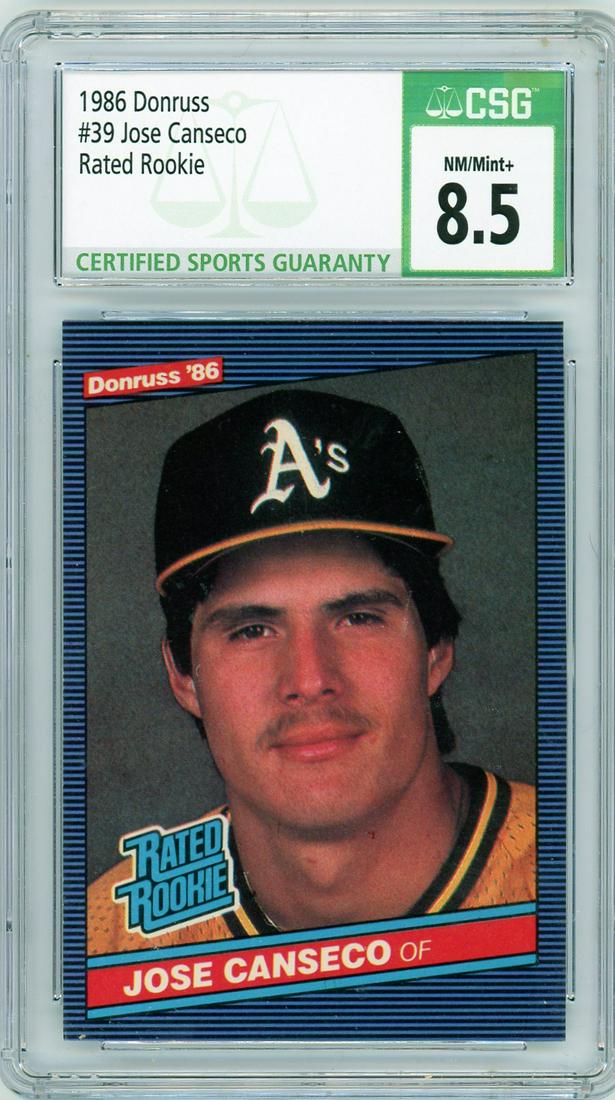 1986 DONRUSS JOSE CANSECO #39 ROOKIE CSG 8.5 (1 of 2)